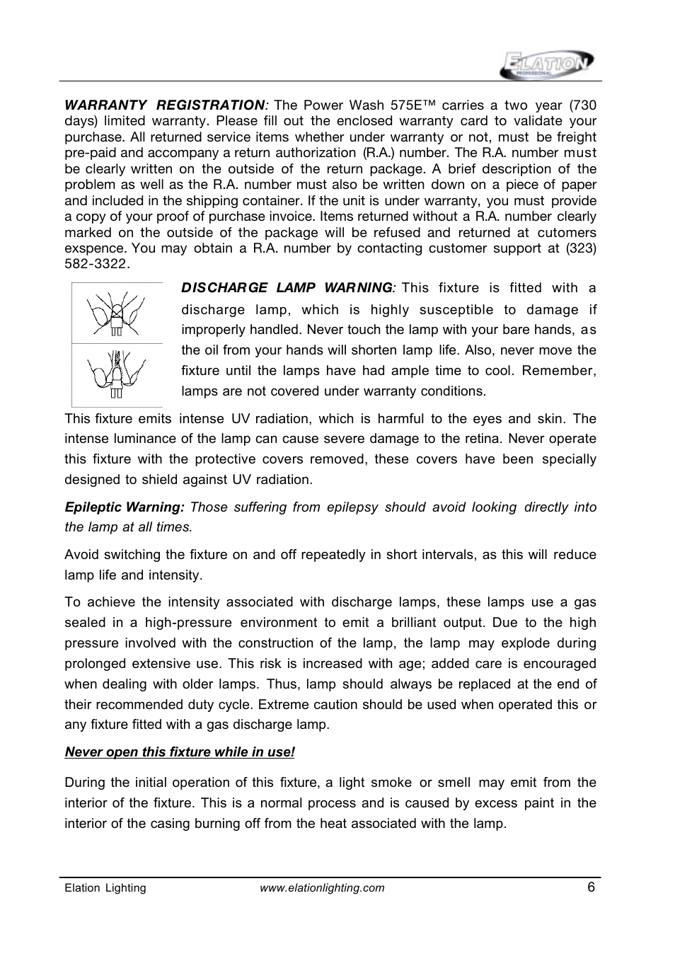 Elation Professional Power Wash 575E User Manual | Page 6 / 31