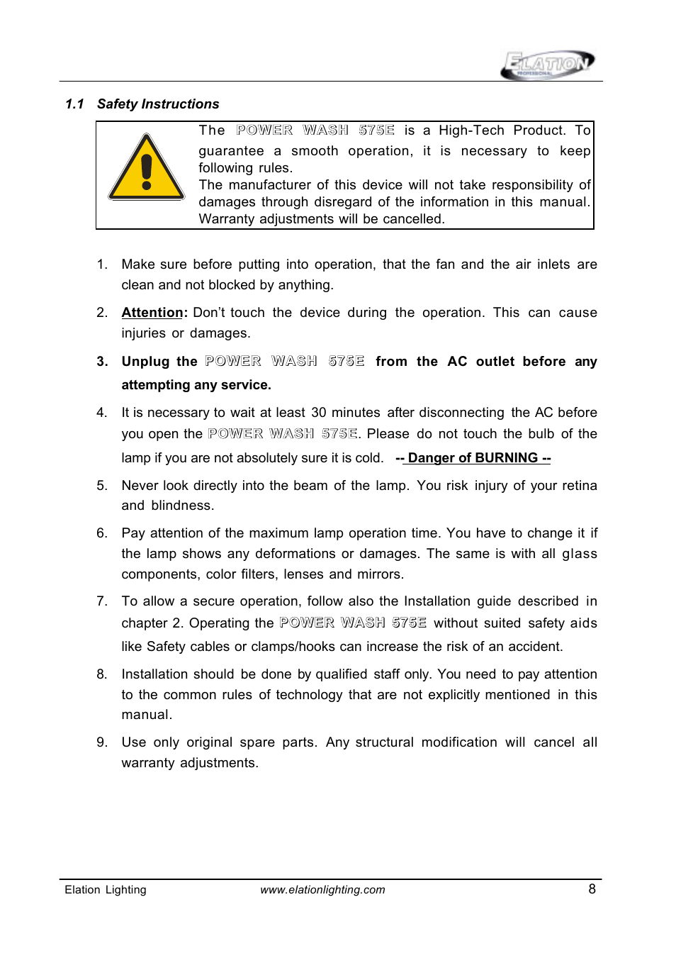 Elation Professional Power Wash 575E User Manual | Page 8 / 31