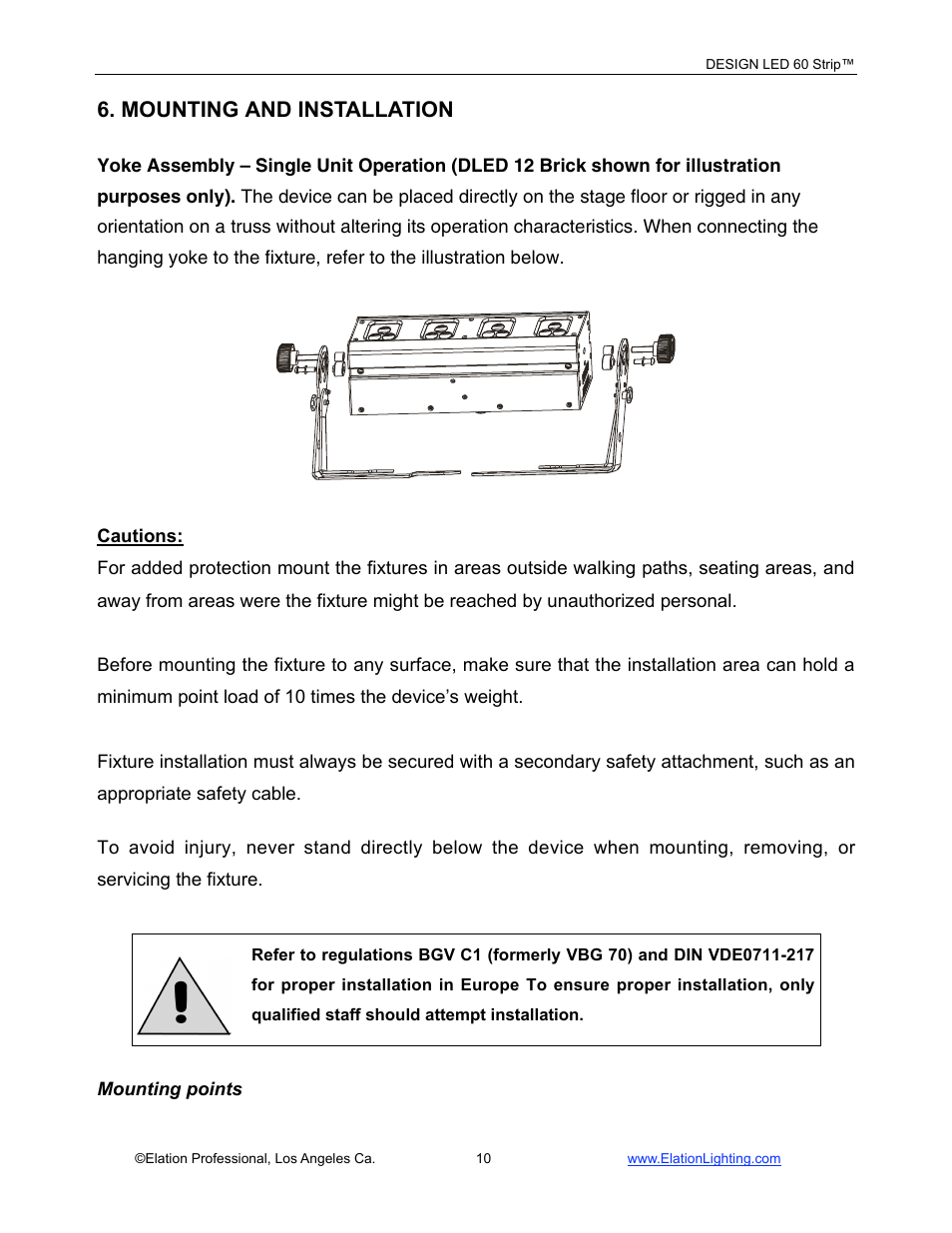 Mounting and installation | Elation Professional LED 60 User Manual | Page 11 / 34