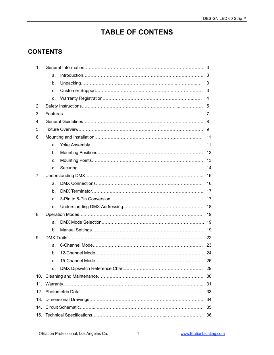 Elation Professional LED 60 User Manual | Page 2 / 34