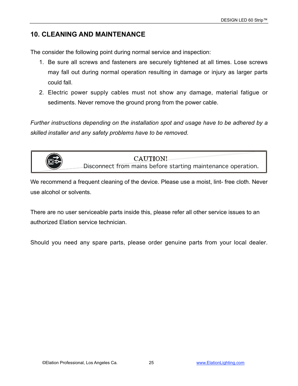 Cleaning and maintenance | Elation Professional LED 60 User Manual | Page 26 / 34