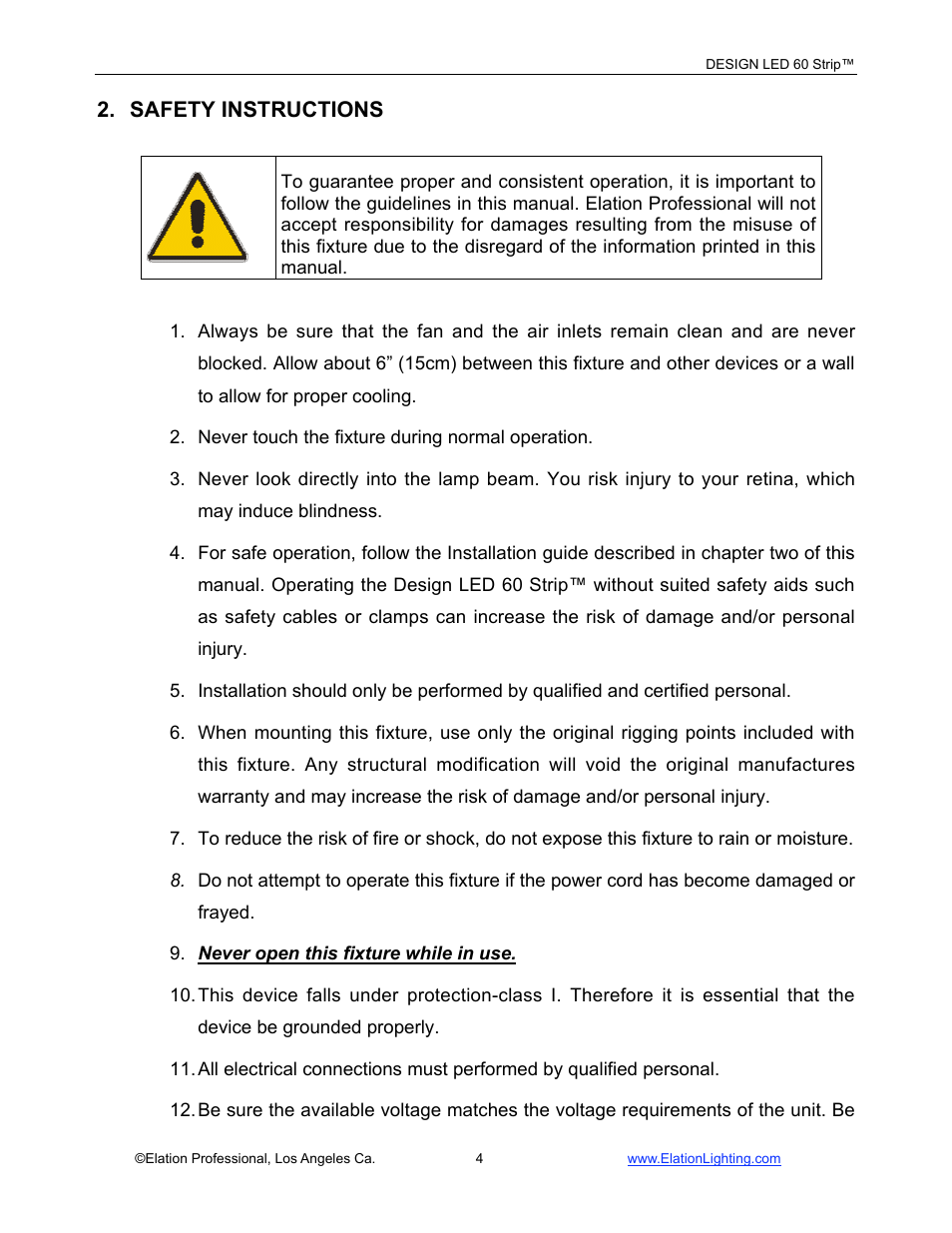 Safety instructions | Elation Professional LED 60 User Manual | Page 5 / 34