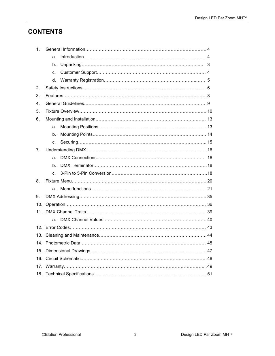 Elation Professional Landscape Lighting User Manual | Page 3 / 52