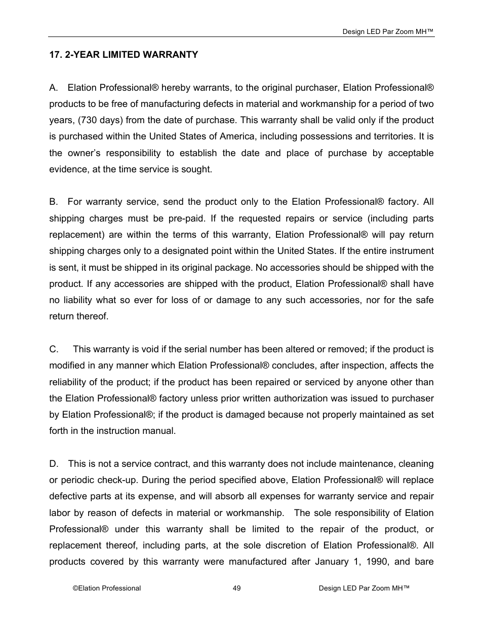 Elation Professional Landscape Lighting User Manual | Page 49 / 52