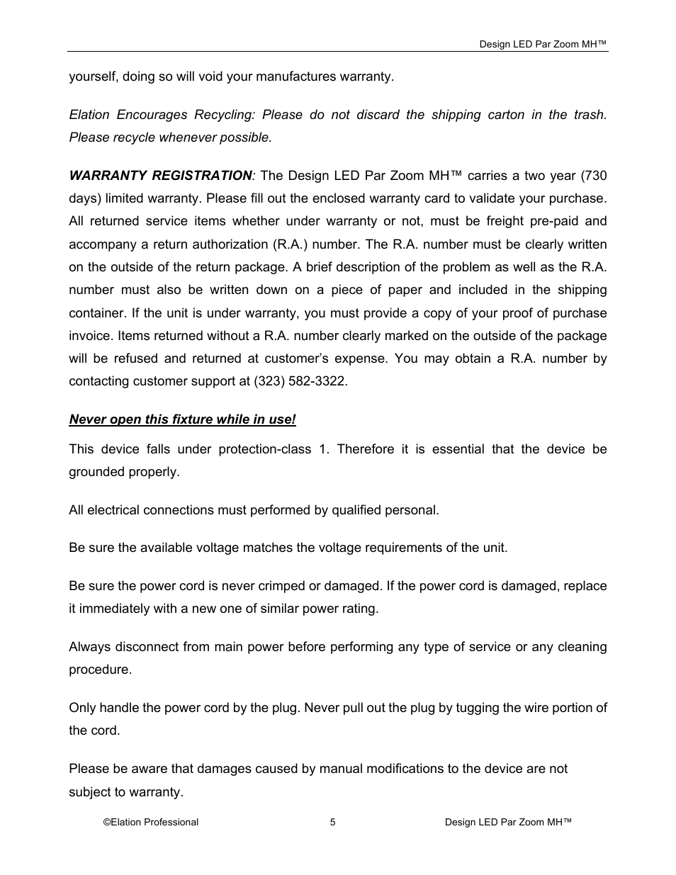 Elation Professional Landscape Lighting User Manual | Page 5 / 52