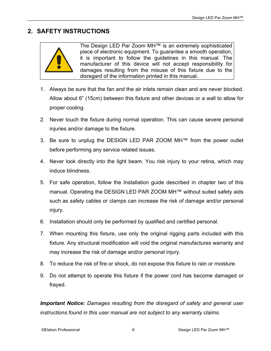 Safety instructions | Elation Professional Landscape Lighting User Manual | Page 6 / 52