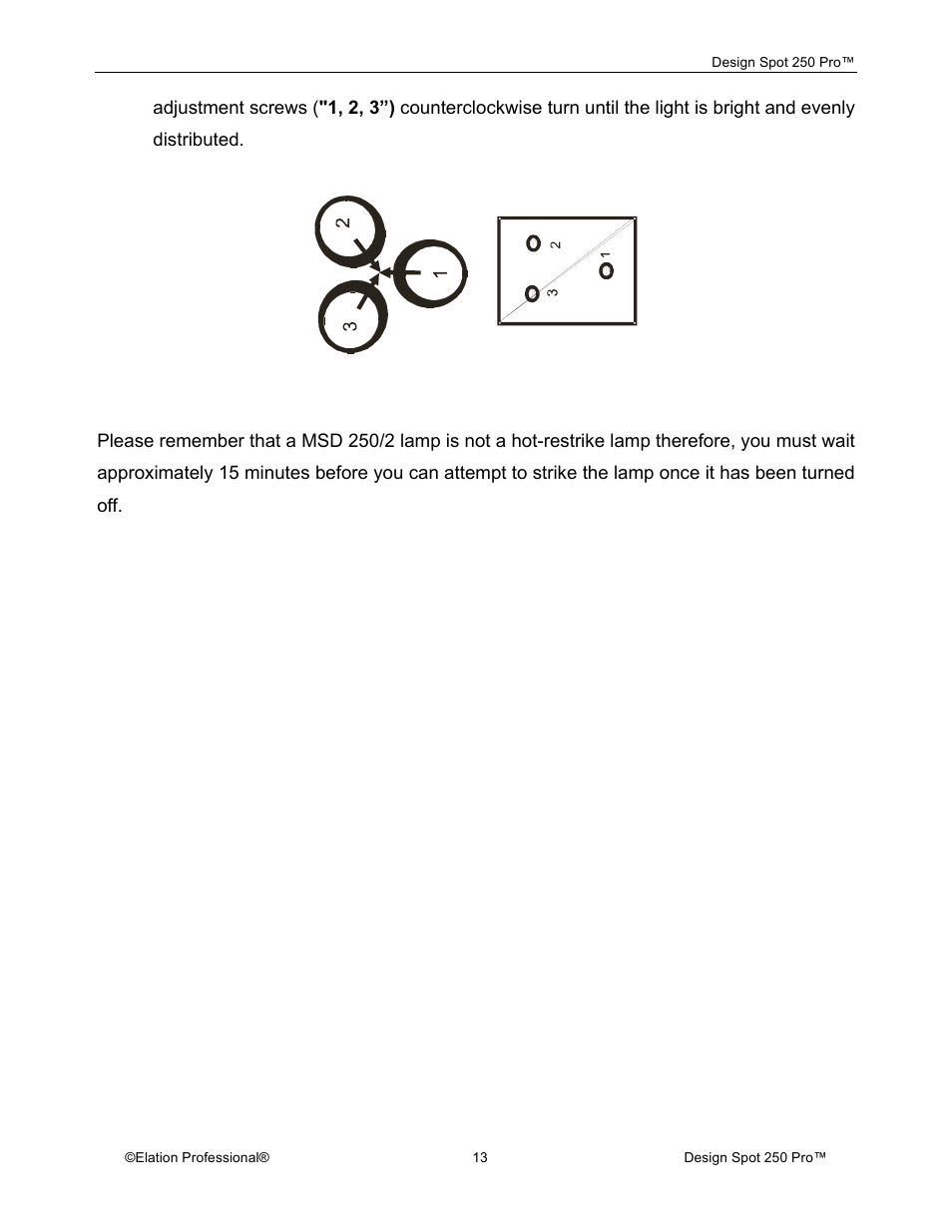 Elation Professional Design Spot 250 Pro User Manual | Page 13 / 56