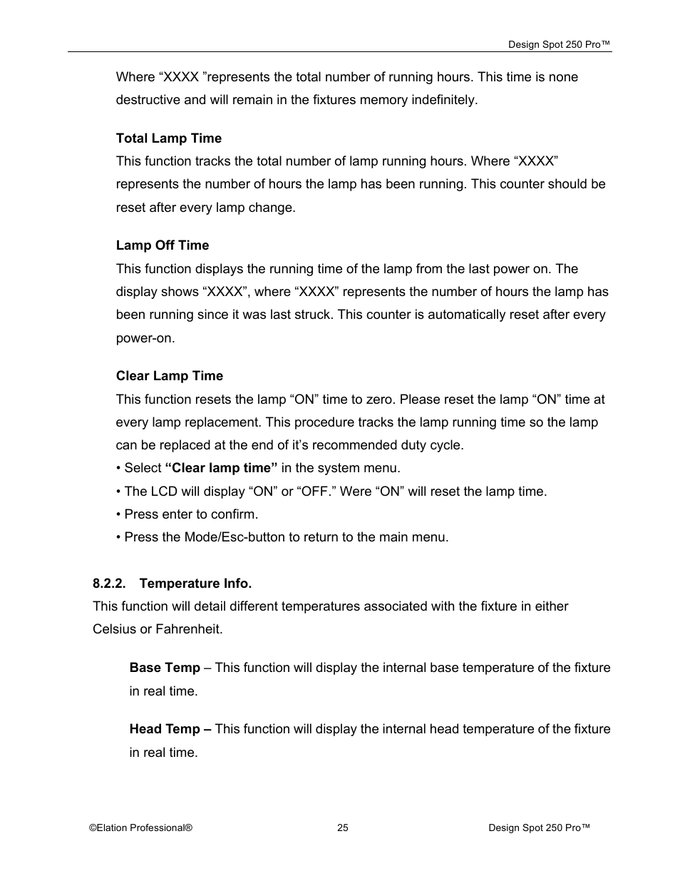 Elation Professional Design Spot 250 Pro User Manual | Page 25 / 56
