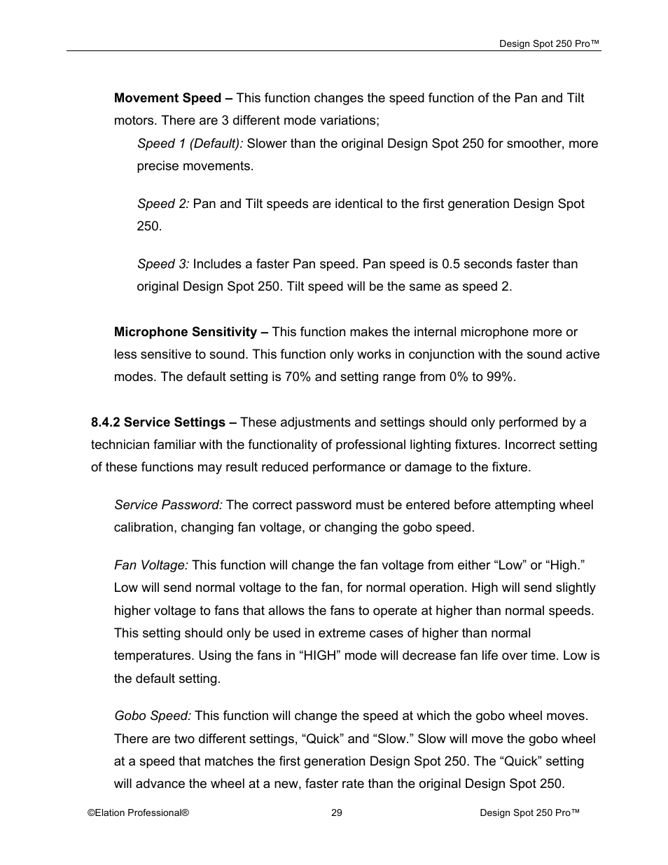 Elation Professional Design Spot 250 Pro User Manual | Page 29 / 56
