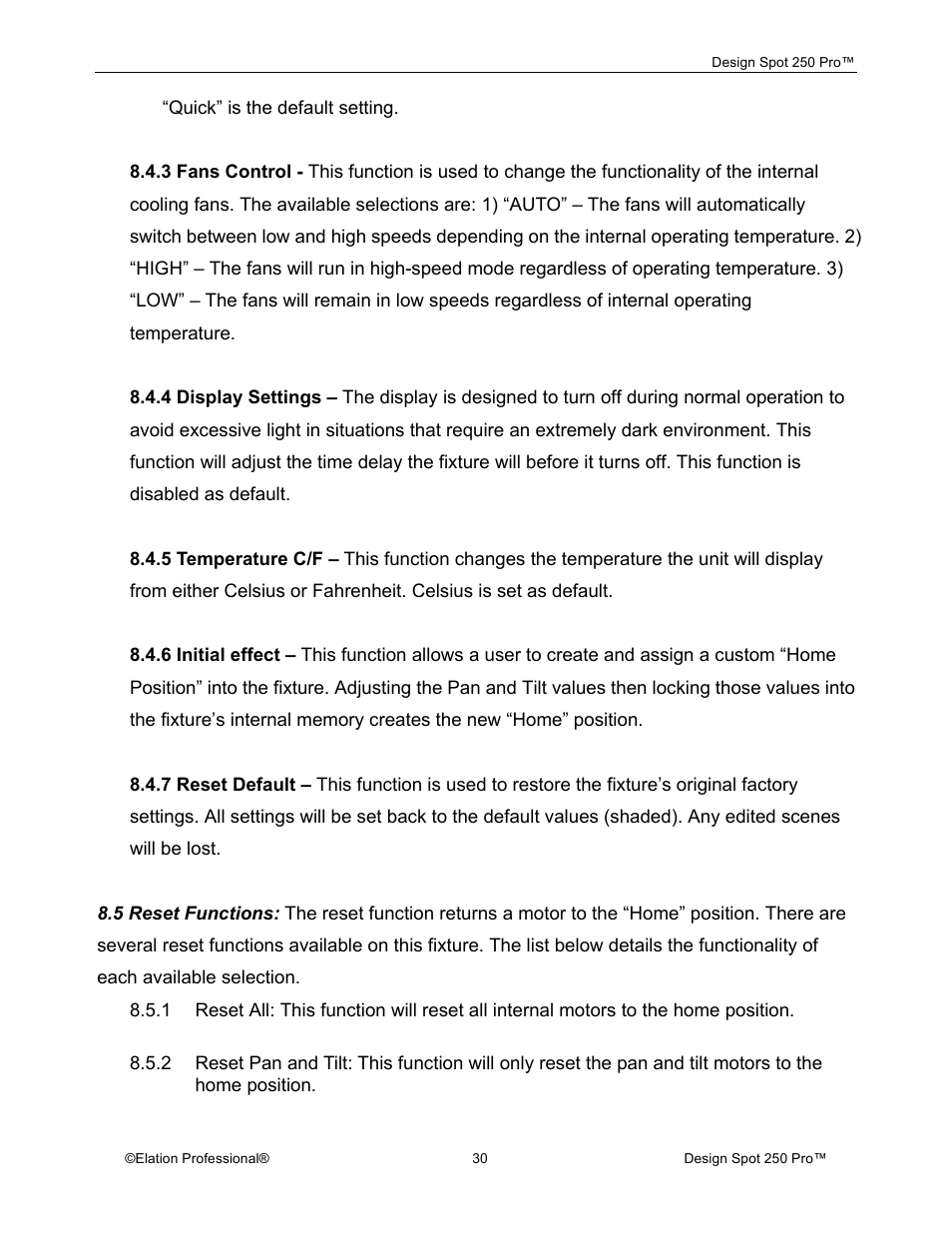 Elation Professional Design Spot 250 Pro User Manual | Page 30 / 56