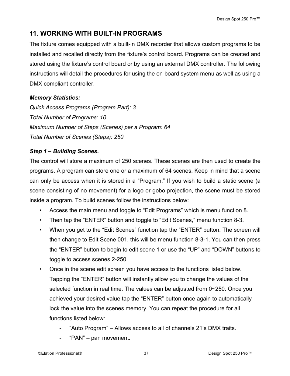 Elation Professional Design Spot 250 Pro User Manual | Page 37 / 56