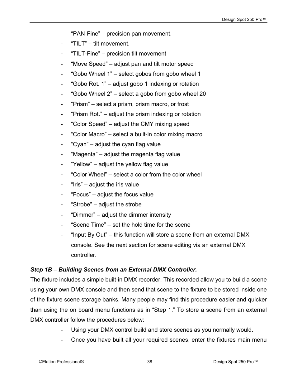 Elation Professional Design Spot 250 Pro User Manual | Page 38 / 56
