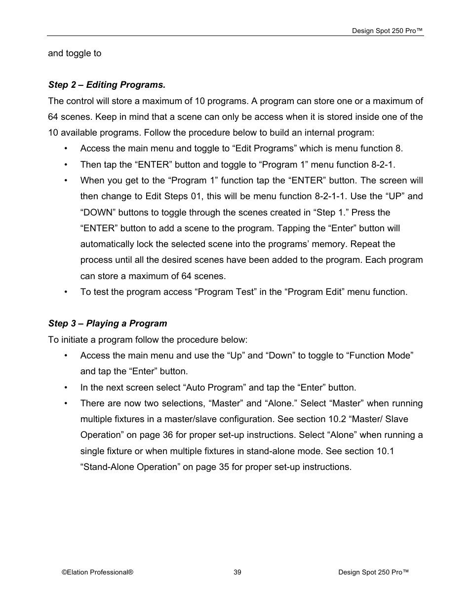 Elation Professional Design Spot 250 Pro User Manual | Page 39 / 56