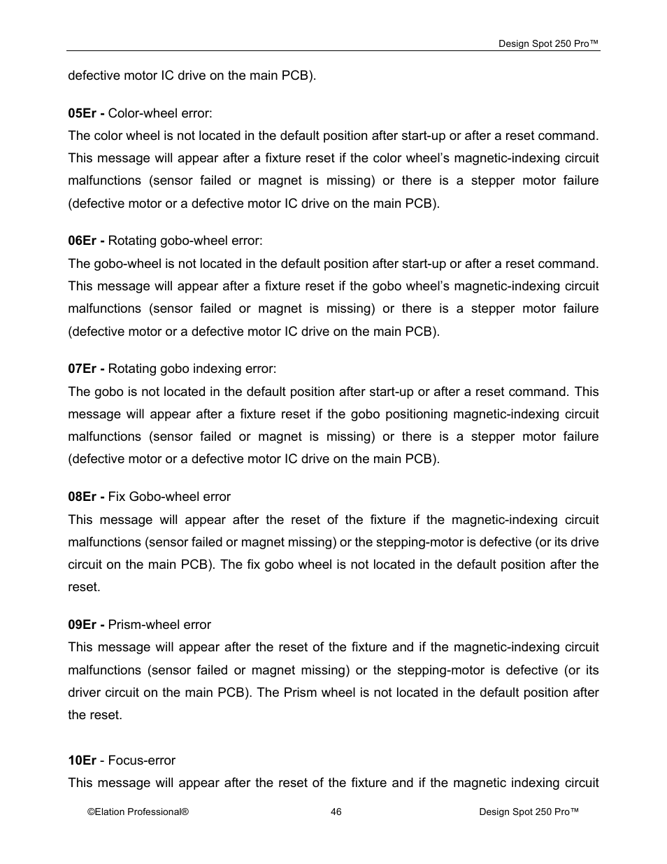 Elation Professional Design Spot 250 Pro User Manual | Page 46 / 56