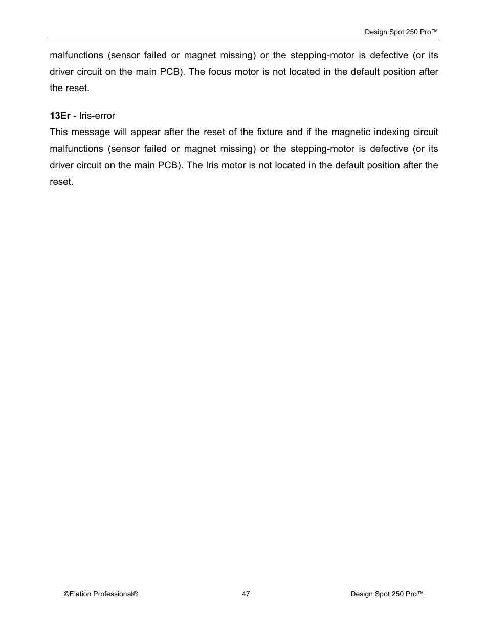 Elation Professional Design Spot 250 Pro User Manual | Page 47 / 56
