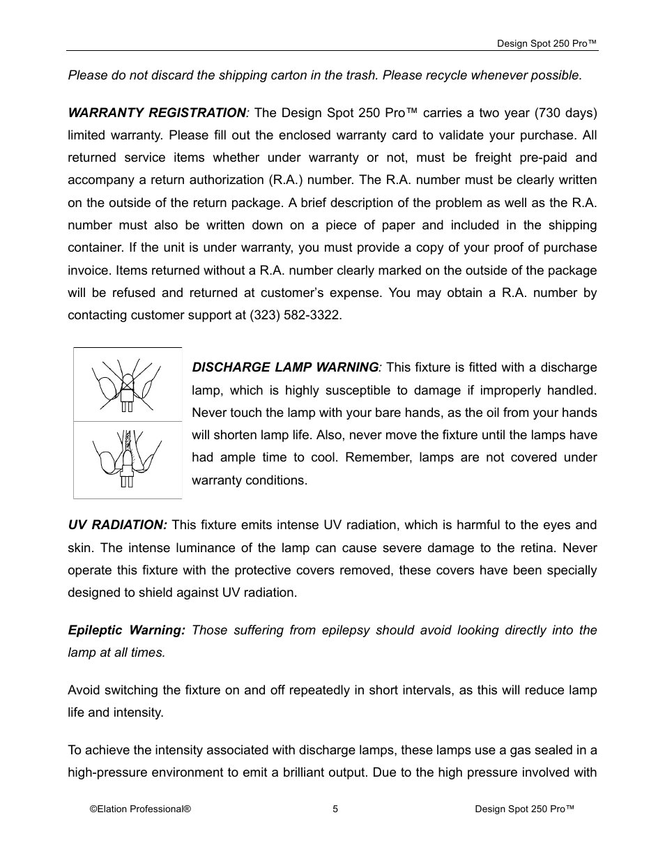 Elation Professional Design Spot 250 Pro User Manual | Page 5 / 56