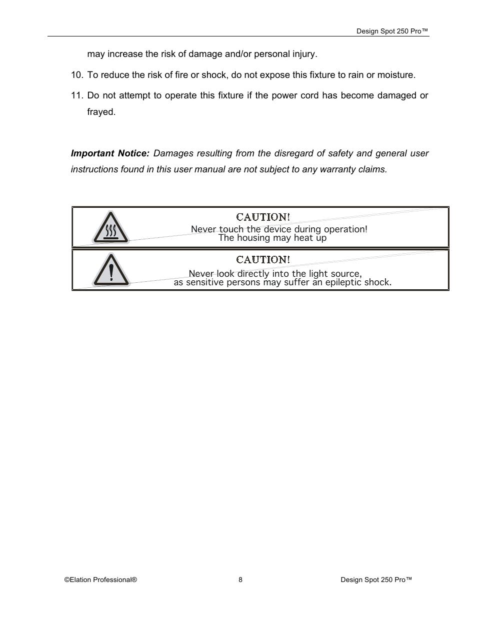 Elation Professional Design Spot 250 Pro User Manual | Page 8 / 56