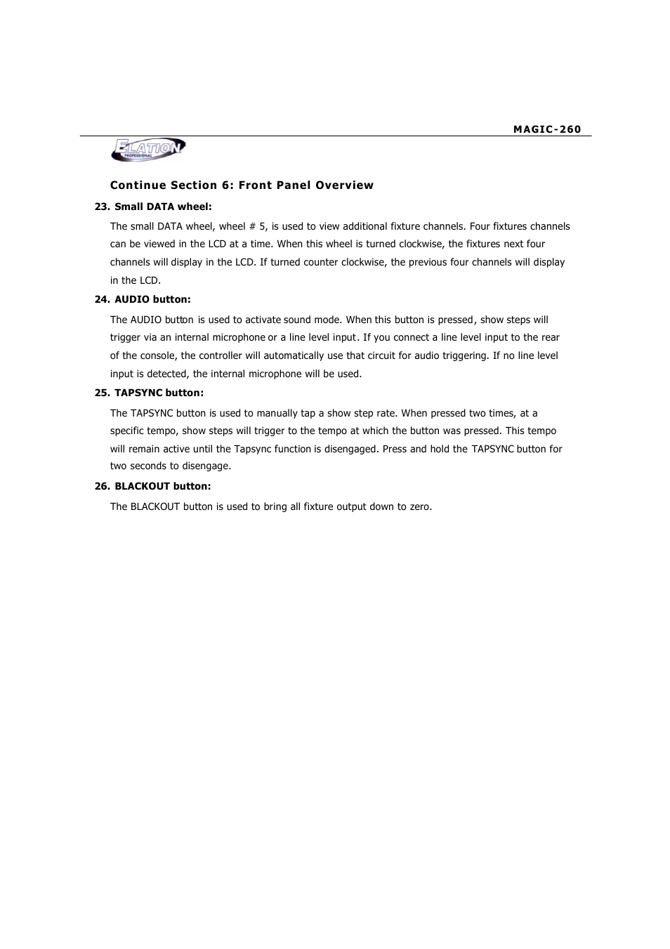 Elation Professional MAGIC-260 User Manual | Page 10 / 34