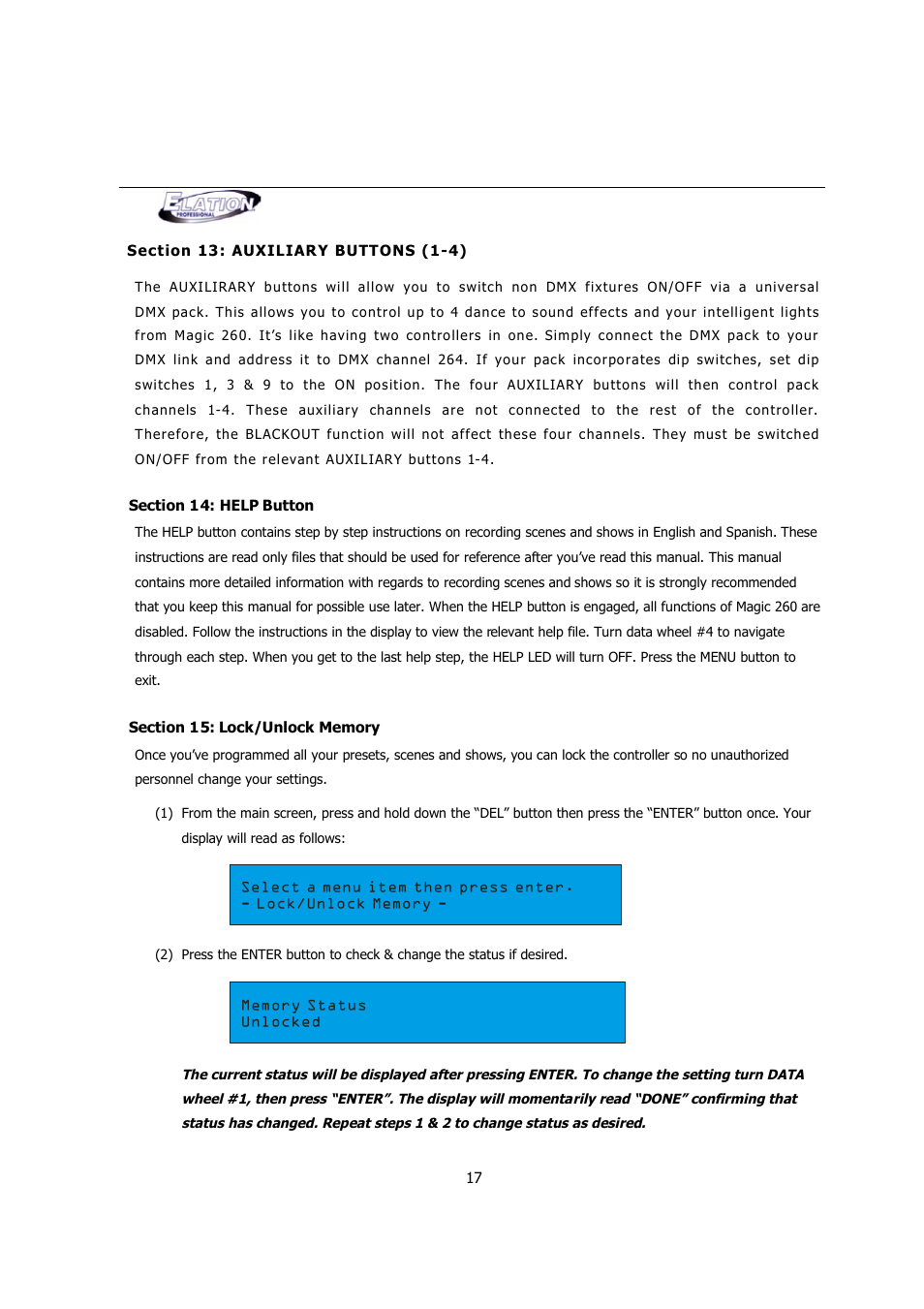 Elation Professional MAGIC-260 User Manual | Page 17 / 34