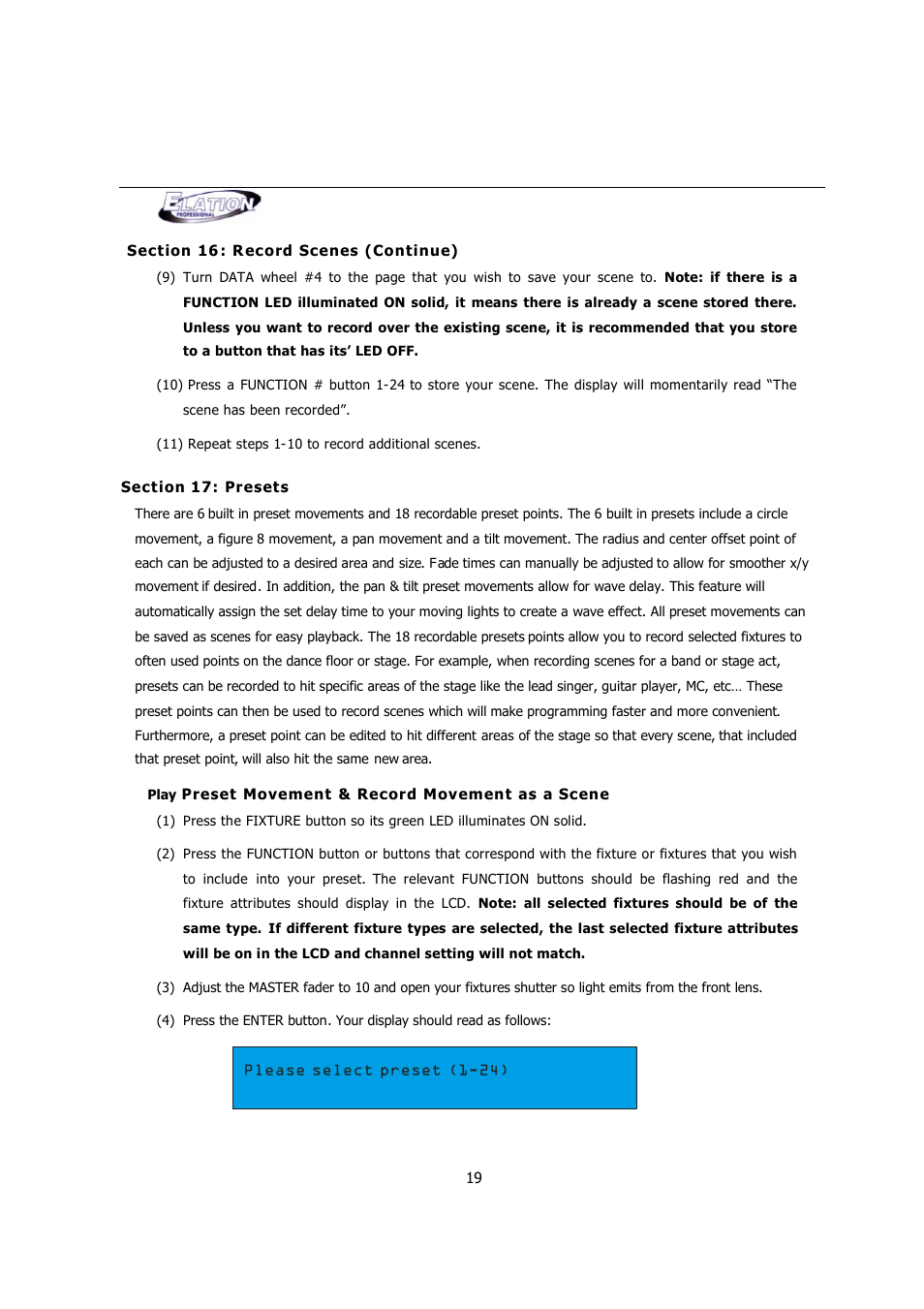 Elation Professional MAGIC-260 User Manual | Page 19 / 34