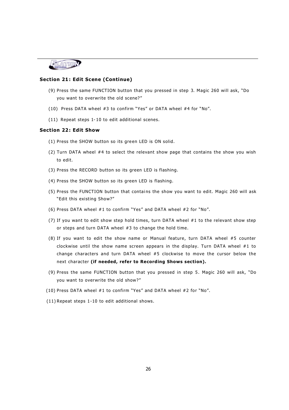 Elation Professional MAGIC-260 User Manual | Page 26 / 34