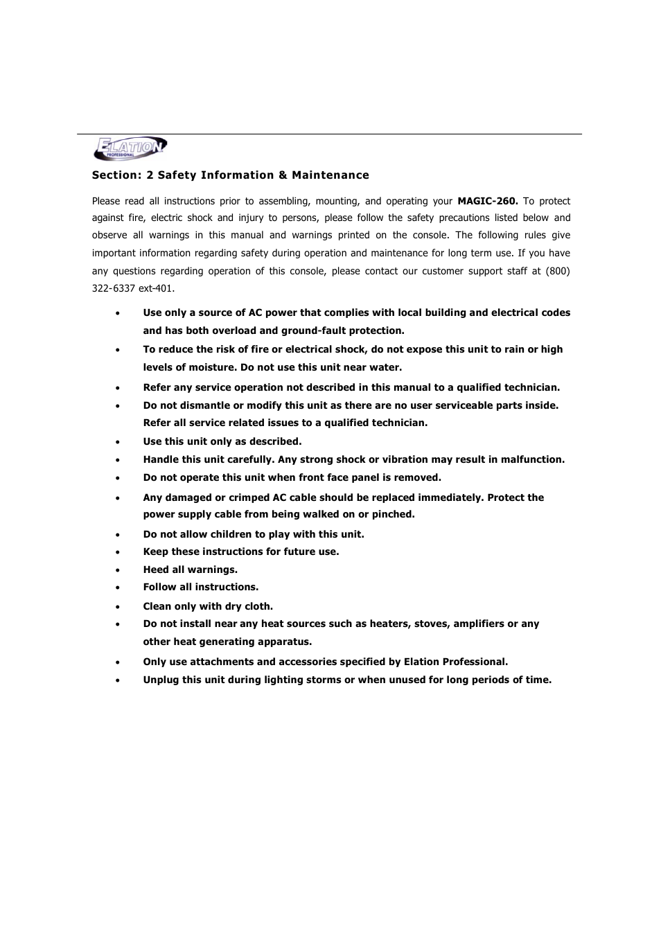 Elation Professional MAGIC-260 User Manual | Page 4 / 34