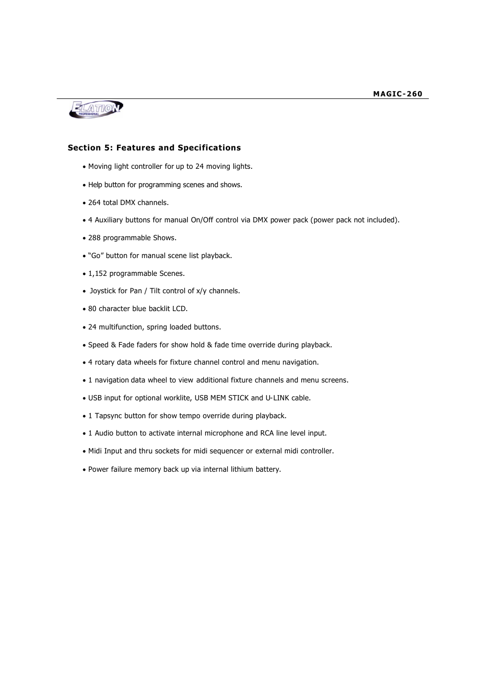 Elation Professional MAGIC-260 User Manual | Page 6 / 34