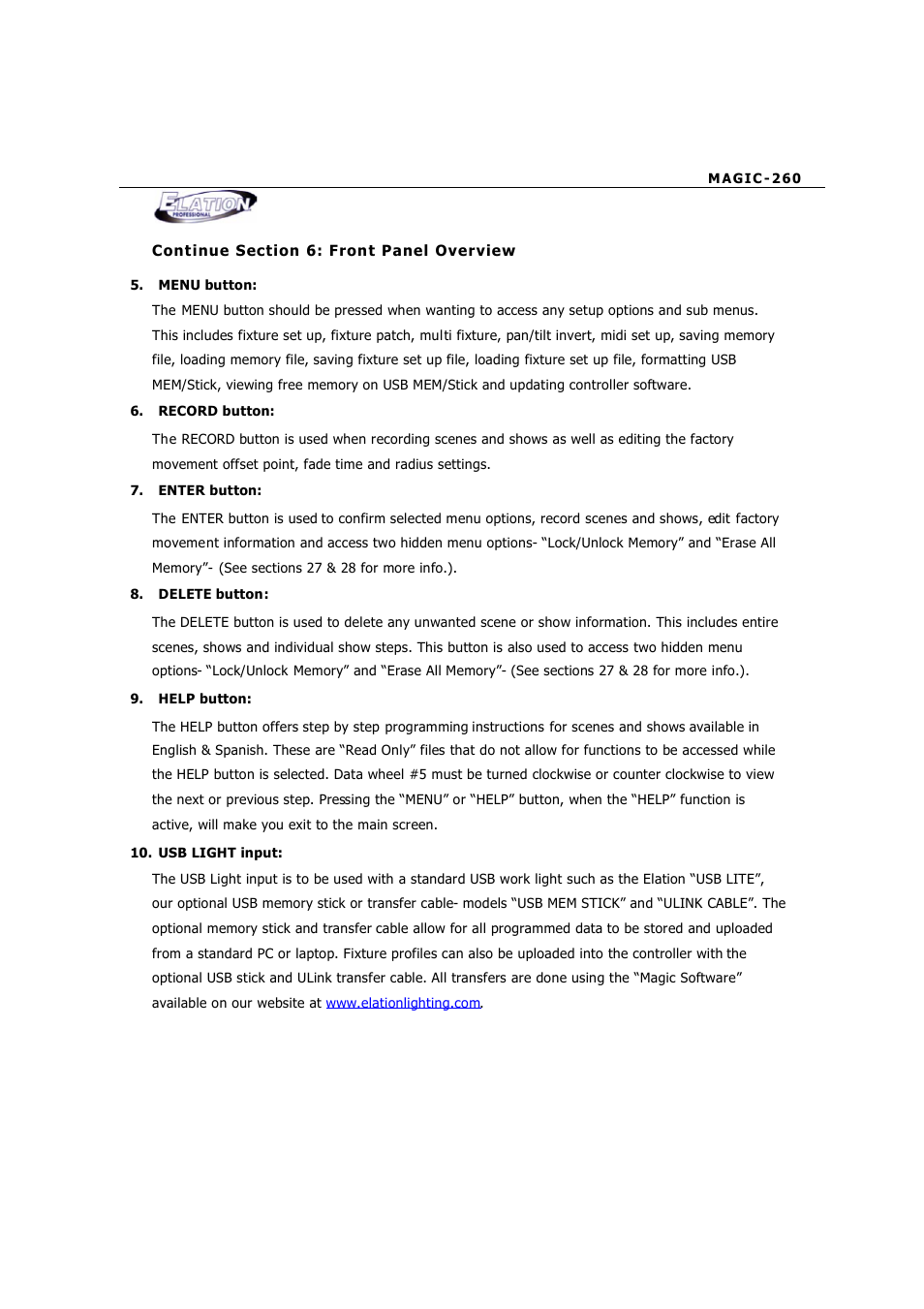 Elation Professional MAGIC-260 User Manual | Page 8 / 34