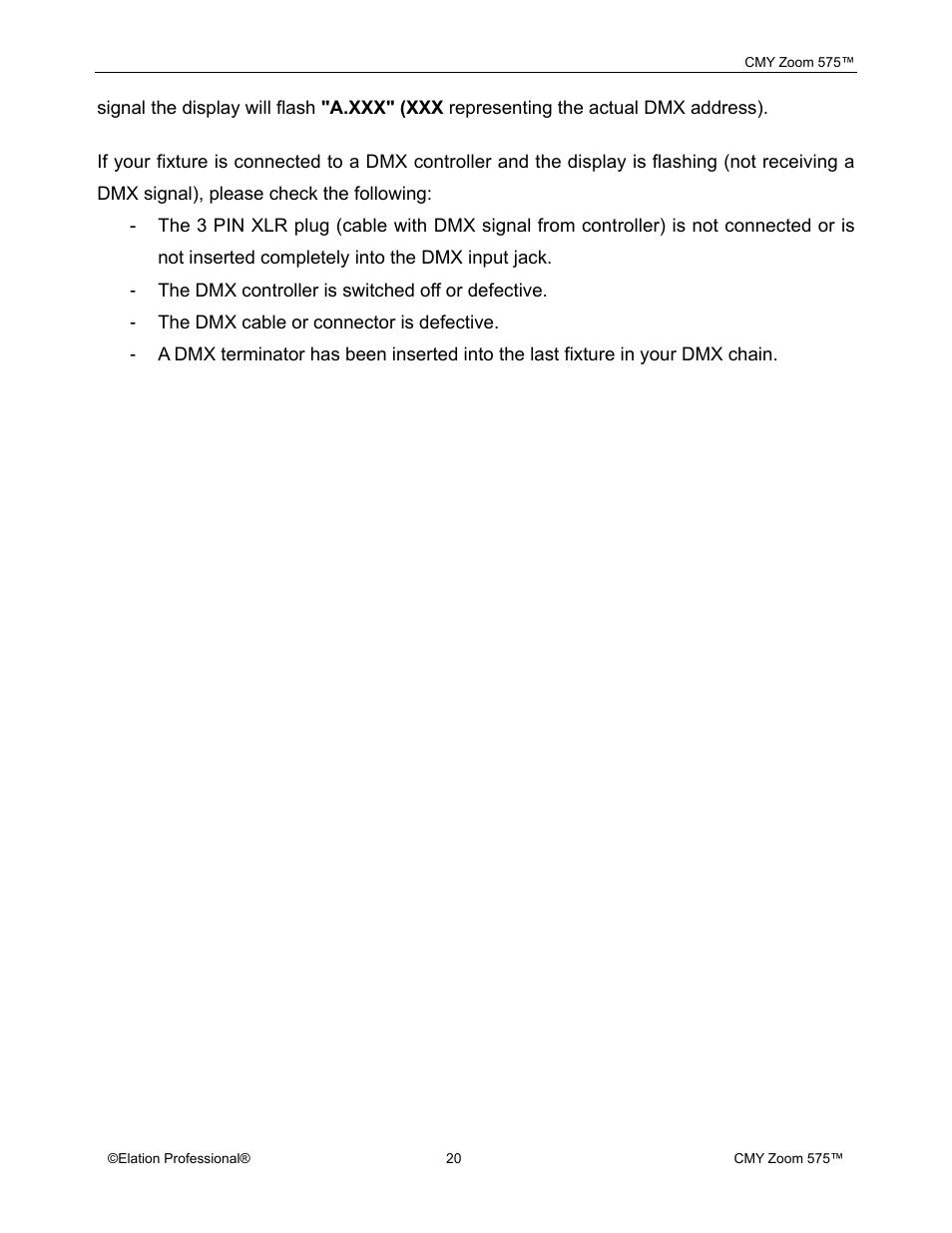 Elation Professional CMY Zoom 575 User Manual | Page 20 / 52