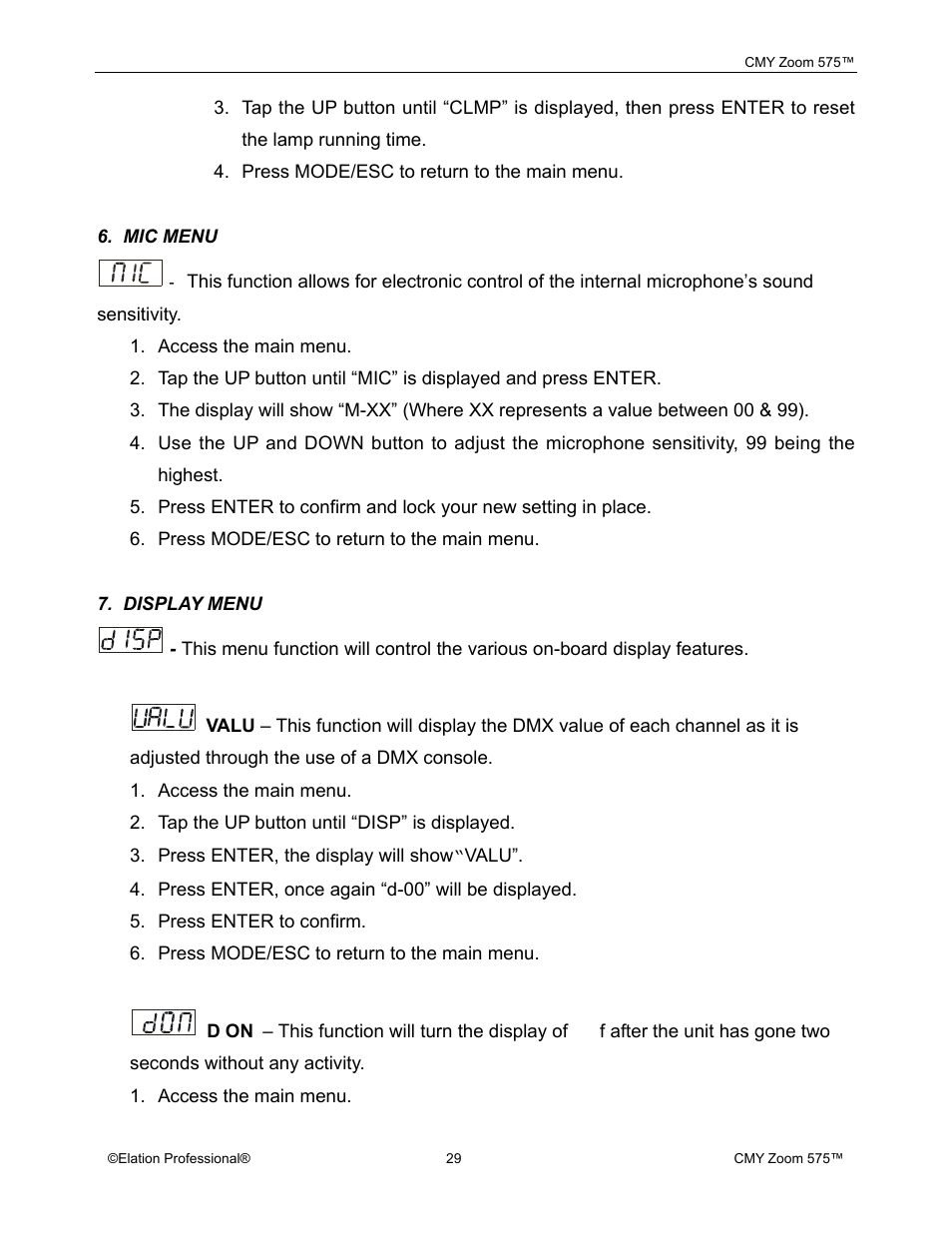 Elation Professional CMY Zoom 575 User Manual | Page 29 / 52