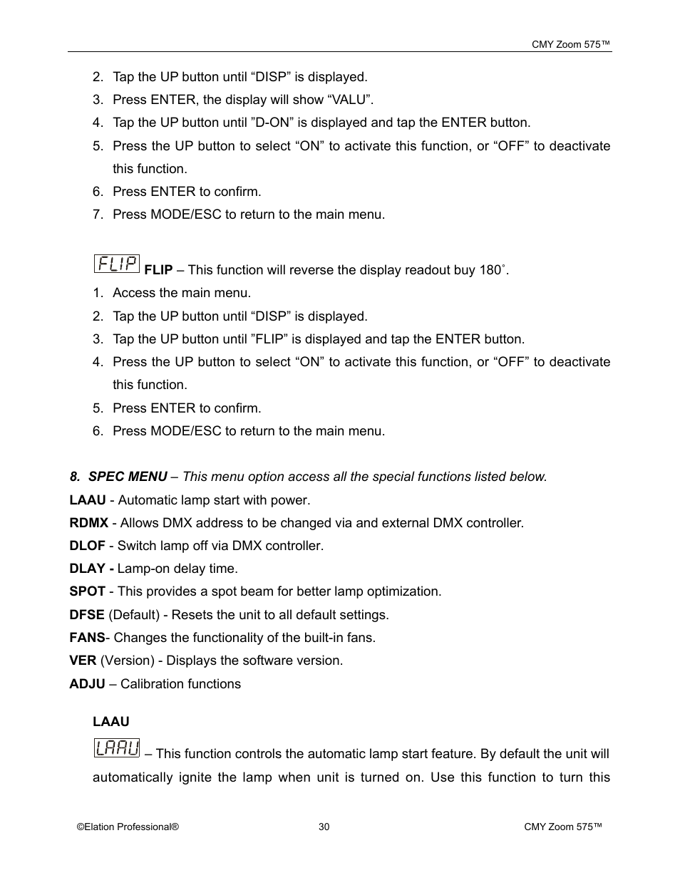 Elation Professional CMY Zoom 575 User Manual | Page 30 / 52