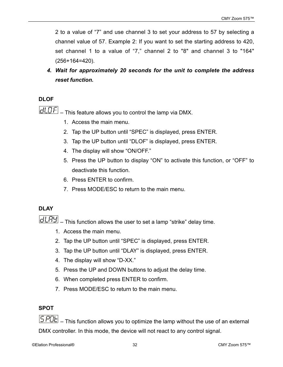 Elation Professional CMY Zoom 575 User Manual | Page 32 / 52