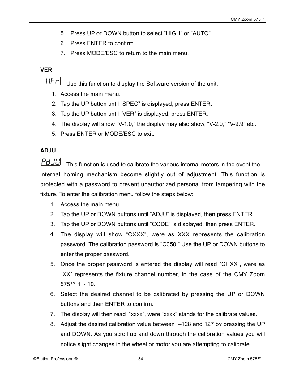 Elation Professional CMY Zoom 575 User Manual | Page 34 / 52