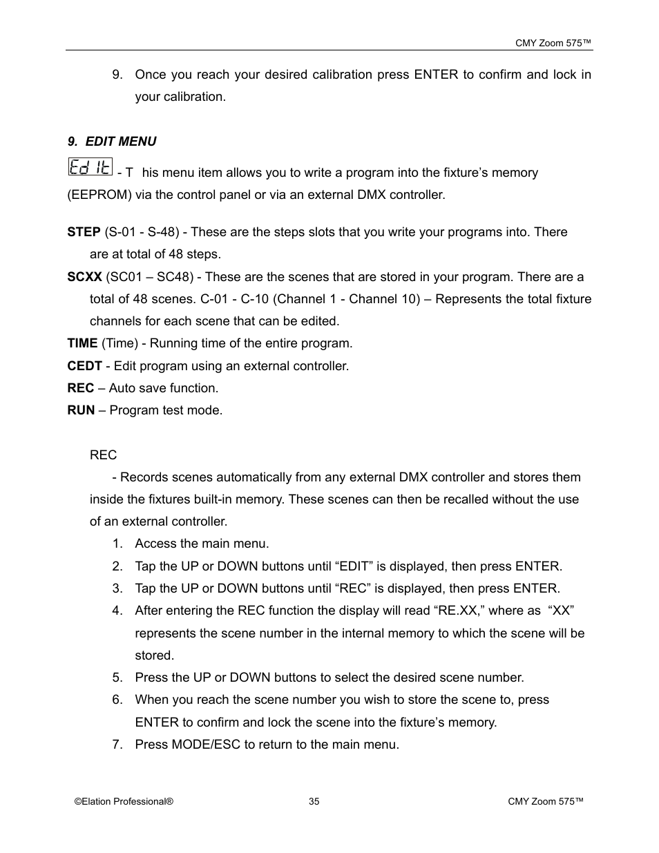 Elation Professional CMY Zoom 575 User Manual | Page 35 / 52