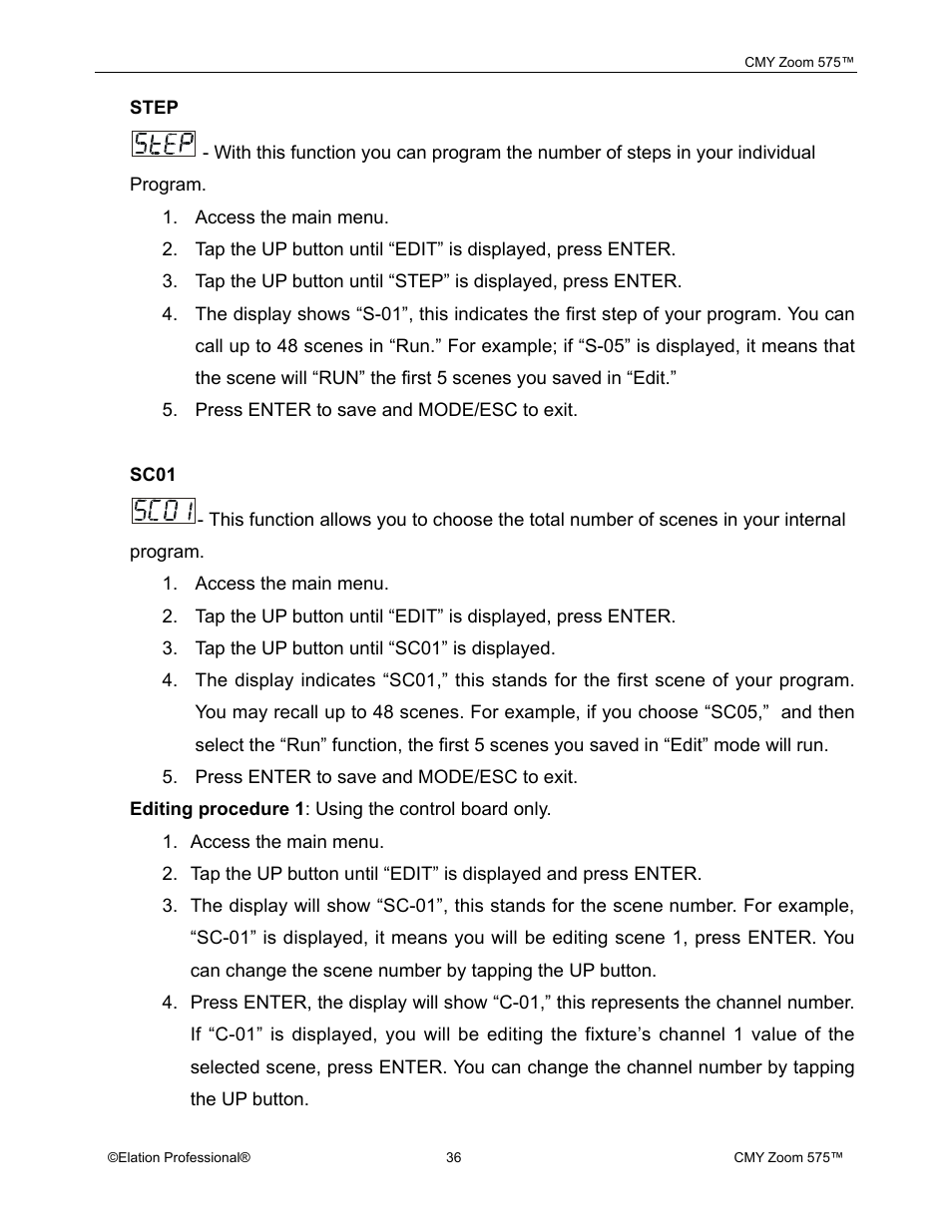 Elation Professional CMY Zoom 575 User Manual | Page 36 / 52