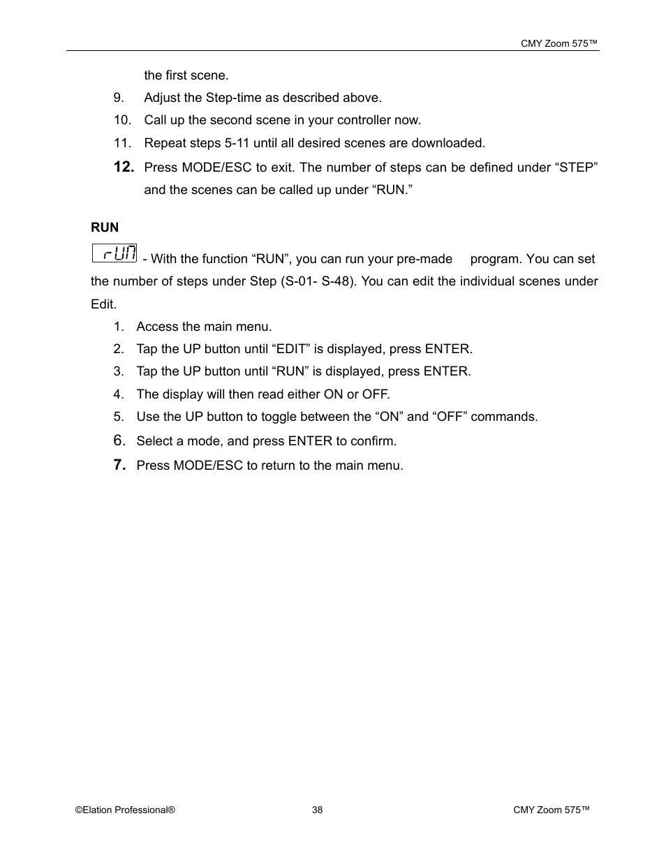 Elation Professional CMY Zoom 575 User Manual | Page 38 / 52