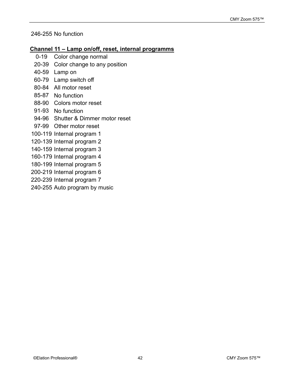 Elation Professional CMY Zoom 575 User Manual | Page 42 / 52