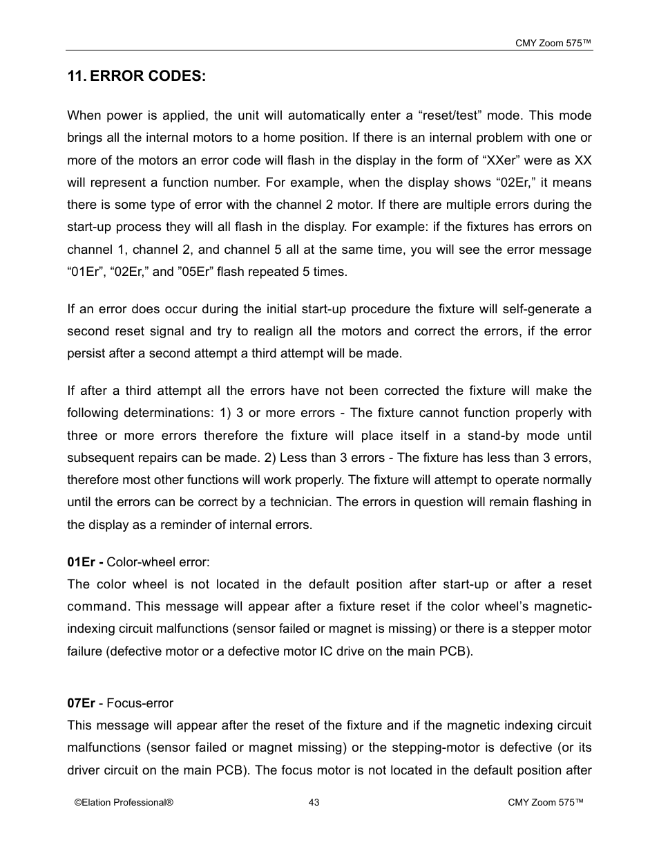 Elation Professional CMY Zoom 575 User Manual | Page 43 / 52