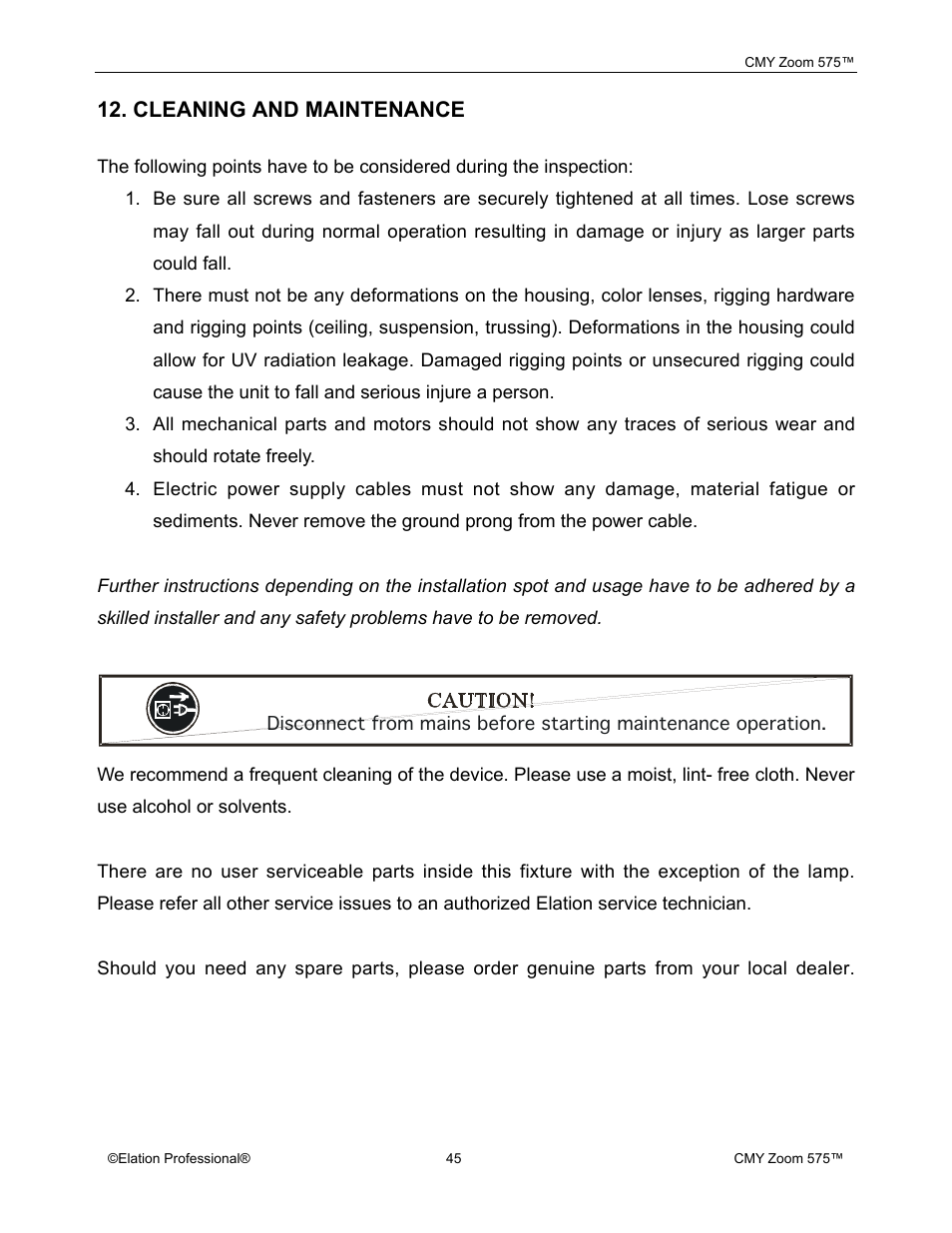 Elation Professional CMY Zoom 575 User Manual | Page 45 / 52