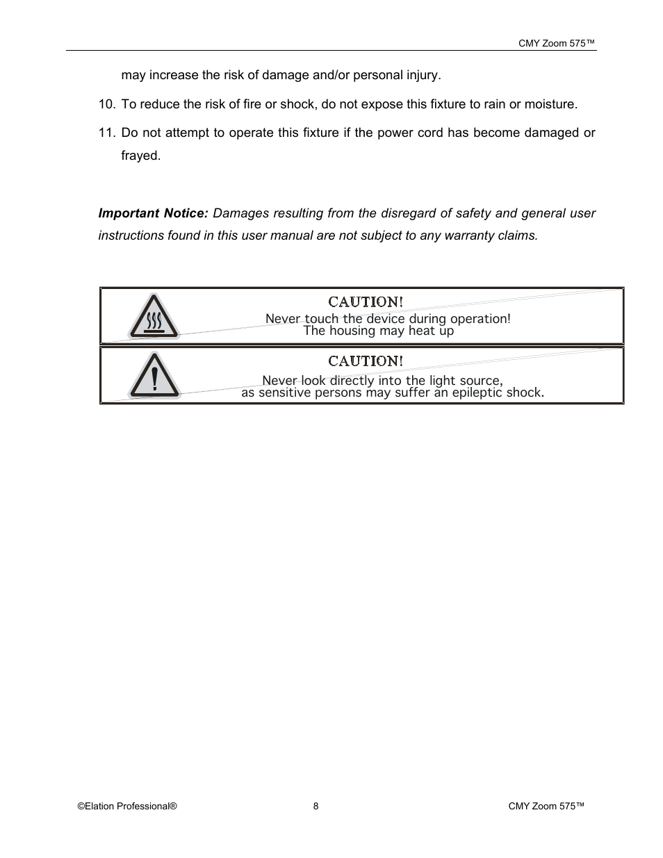 Elation Professional CMY Zoom 575 User Manual | Page 8 / 52
