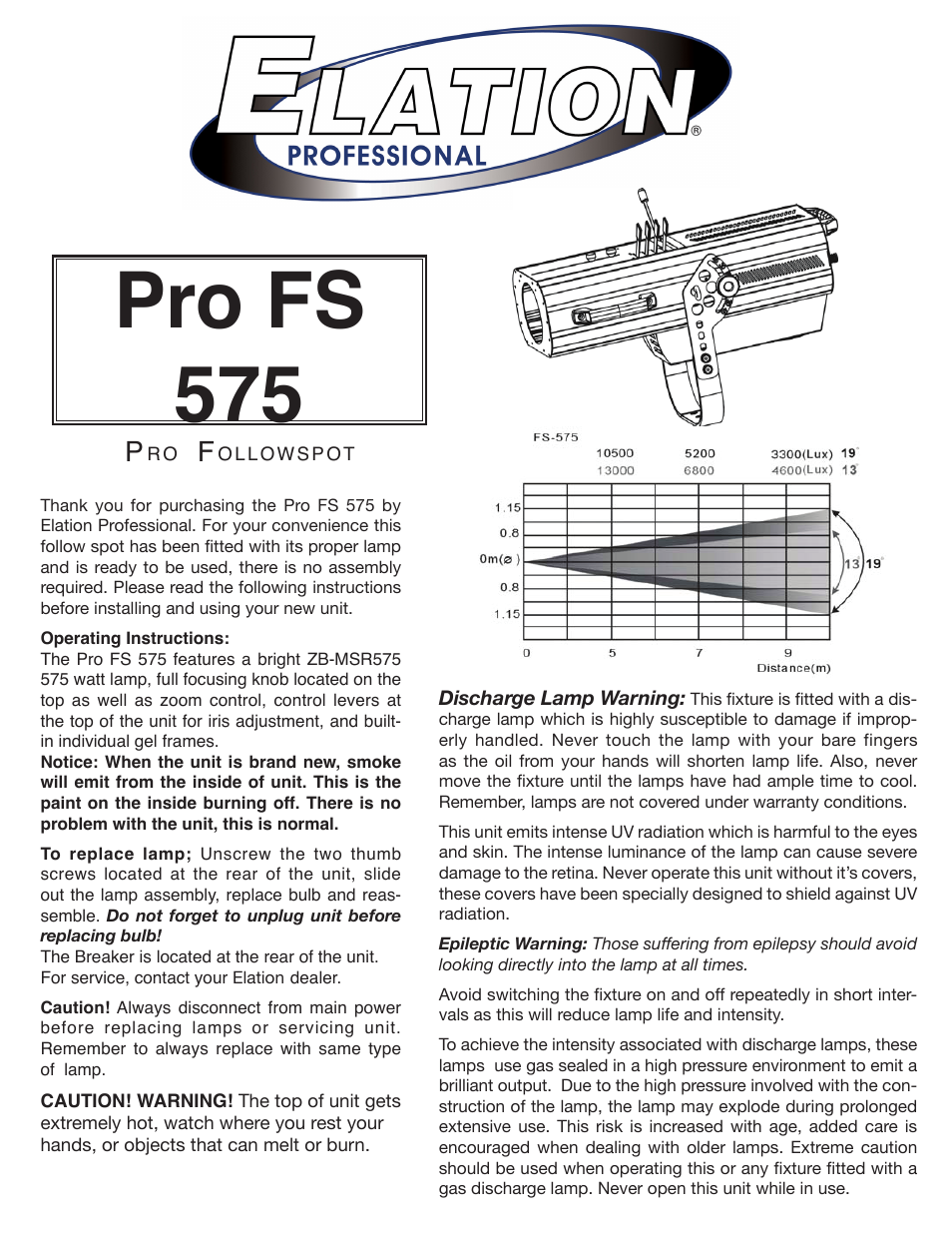 Elation Professional Pro FS 575 User Manual | 2 pages