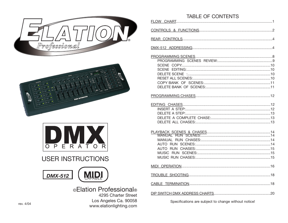 Elation Professional DMX-512 User Manual | 12 pages