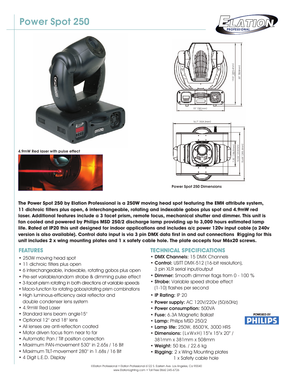 Elation Professional Spot 250 User Manual | 3 pages