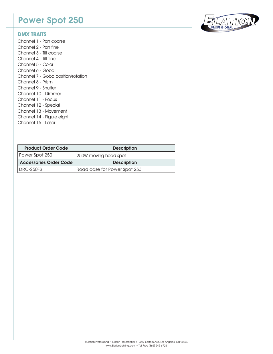 Power spot 250 | Elation Professional Spot 250 User Manual | Page 3 / 3