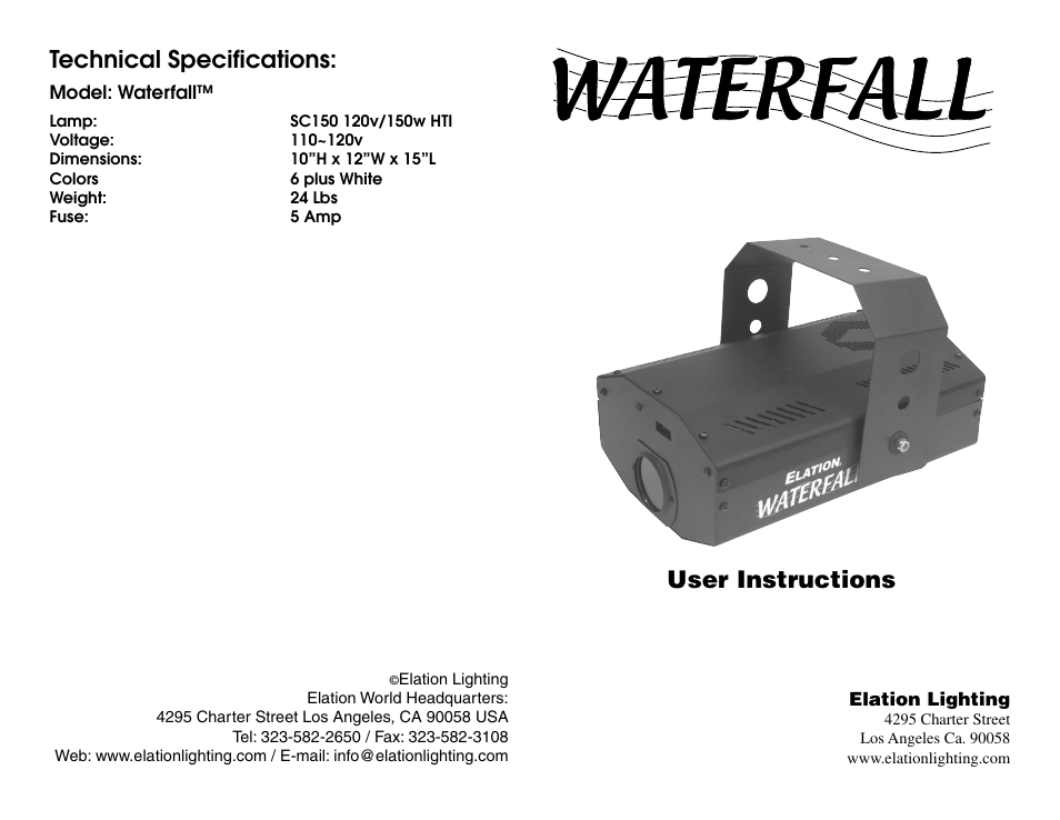 Elation Professional Indoor Furnishings User Manual | 4 pages