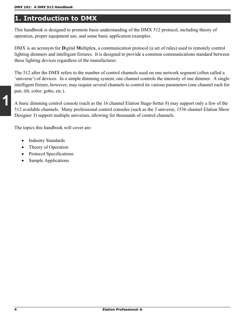 Introduction to dmx | Elation Professional DMX 101 User Manual | Page 4 / 24