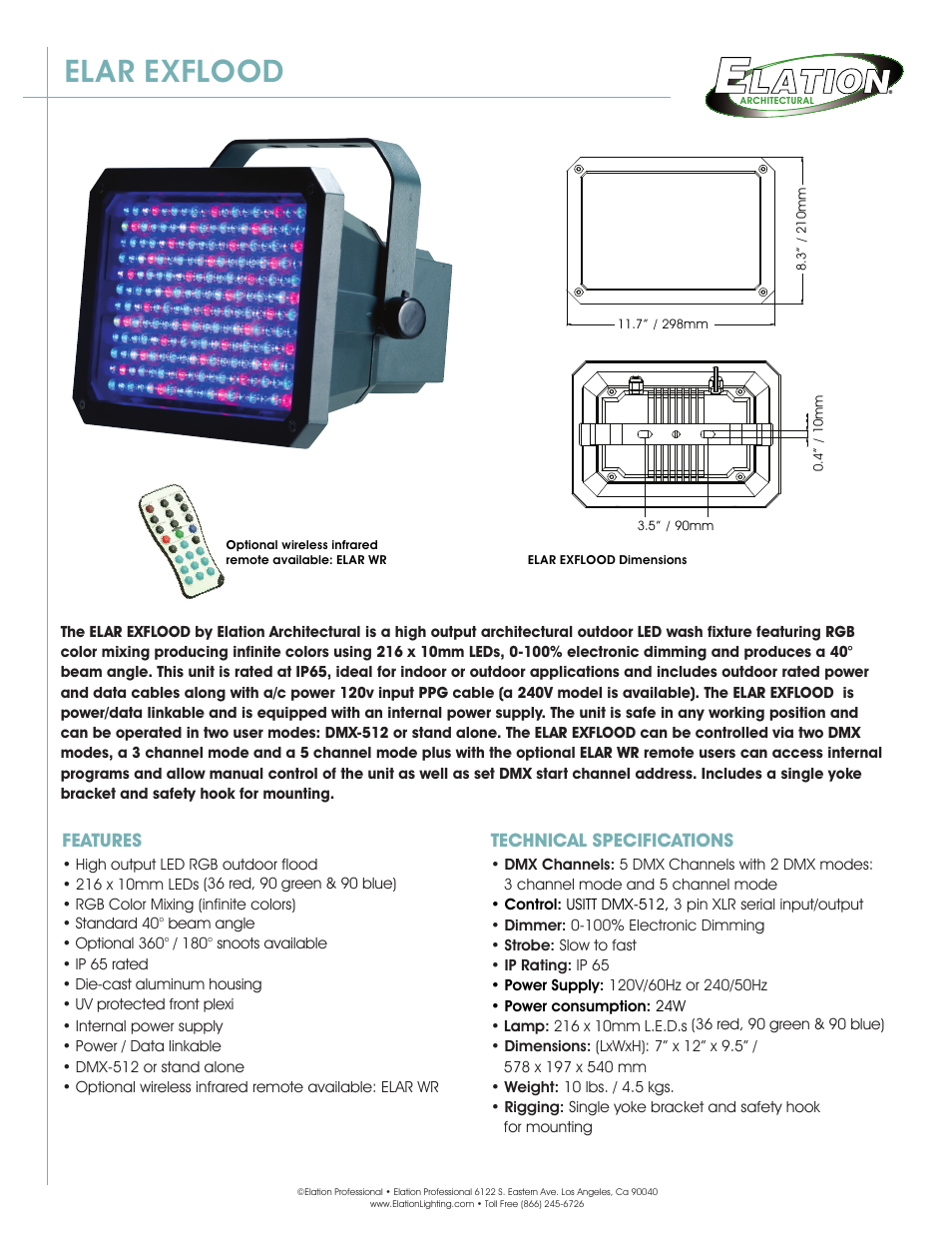 Elation Professional ELAR EXFLOOD Flood Light User Manual | 2 pages