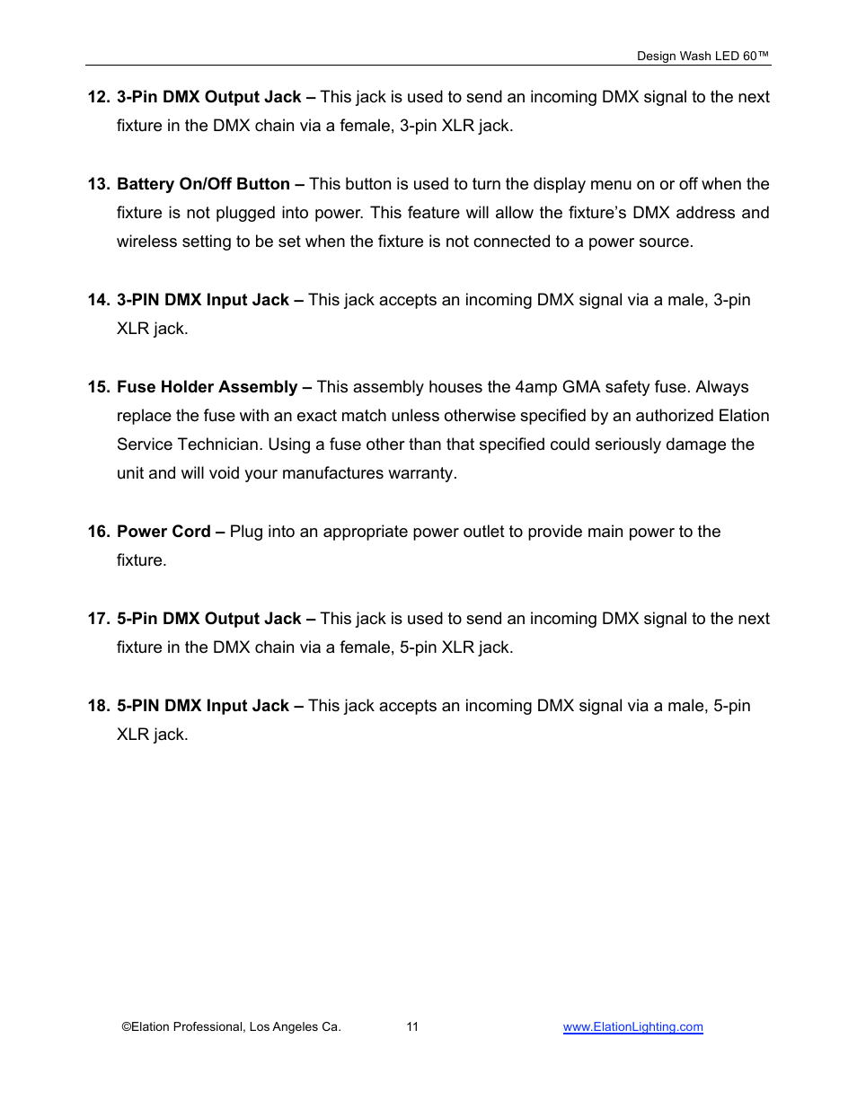 Elation Professional 60TM User Manual | Page 11 / 48