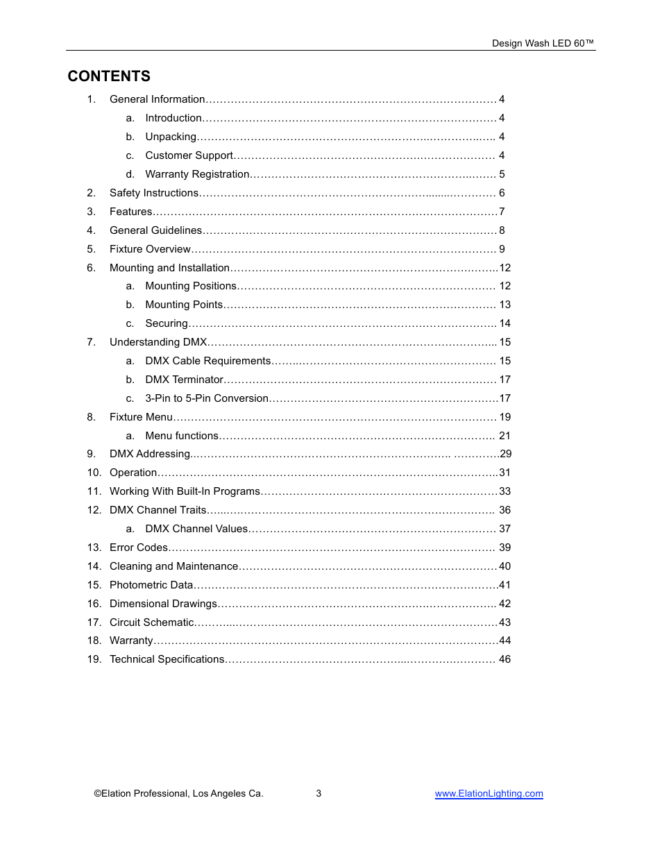 Elation Professional 60TM User Manual | Page 3 / 48