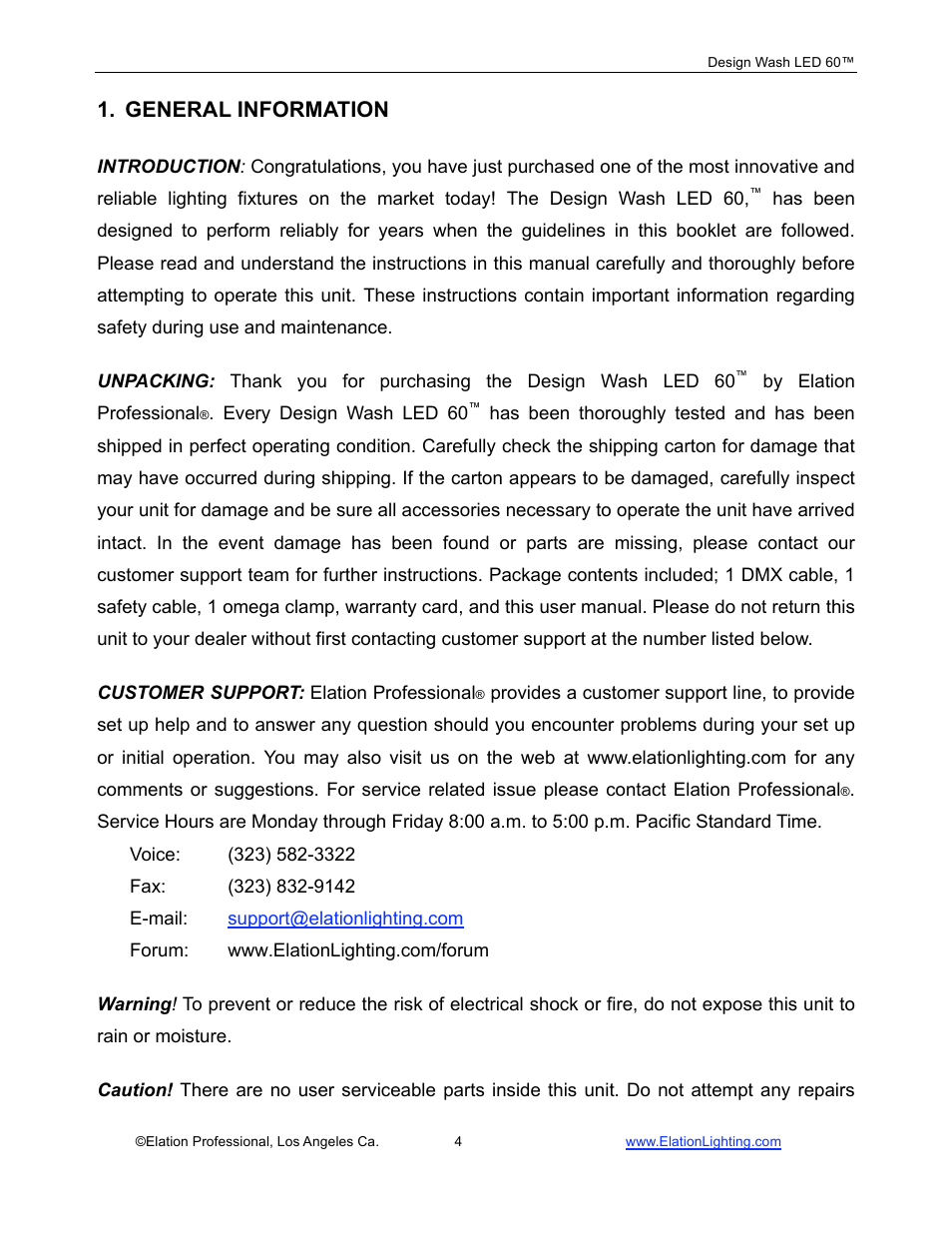 General information | Elation Professional 60TM User Manual | Page 4 / 48